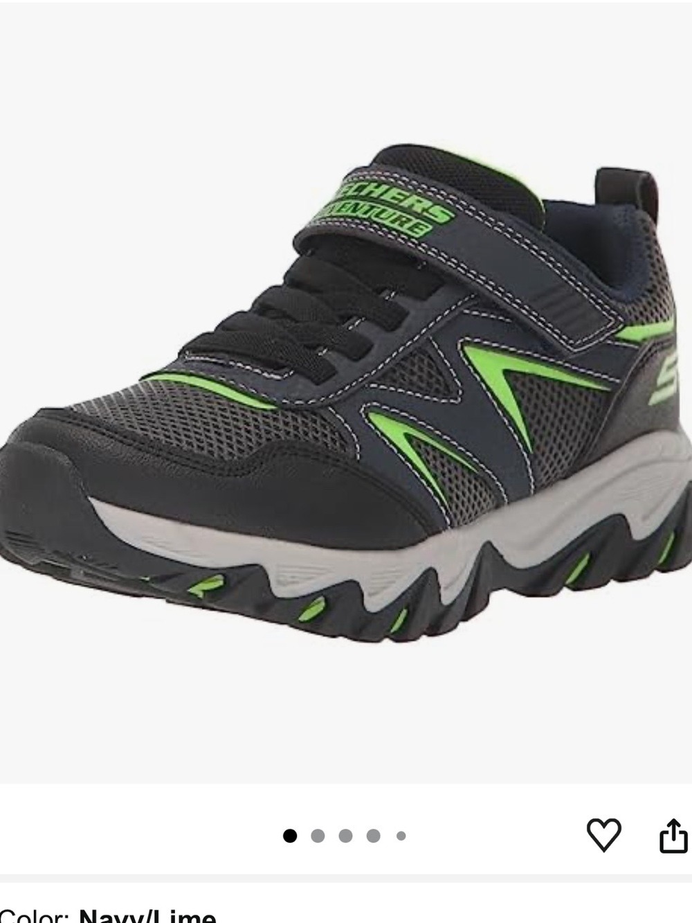 Skechers Navy and Lime Kids Athletic Sneaker with Hook-and-Loop Strap